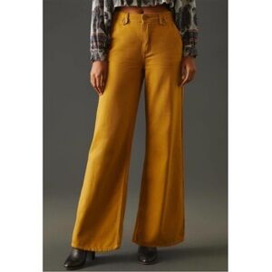 Pilcro Wide Leg Trouser Jeans High Rise Pant Mustard Yellow Baggy Anthro Size 29